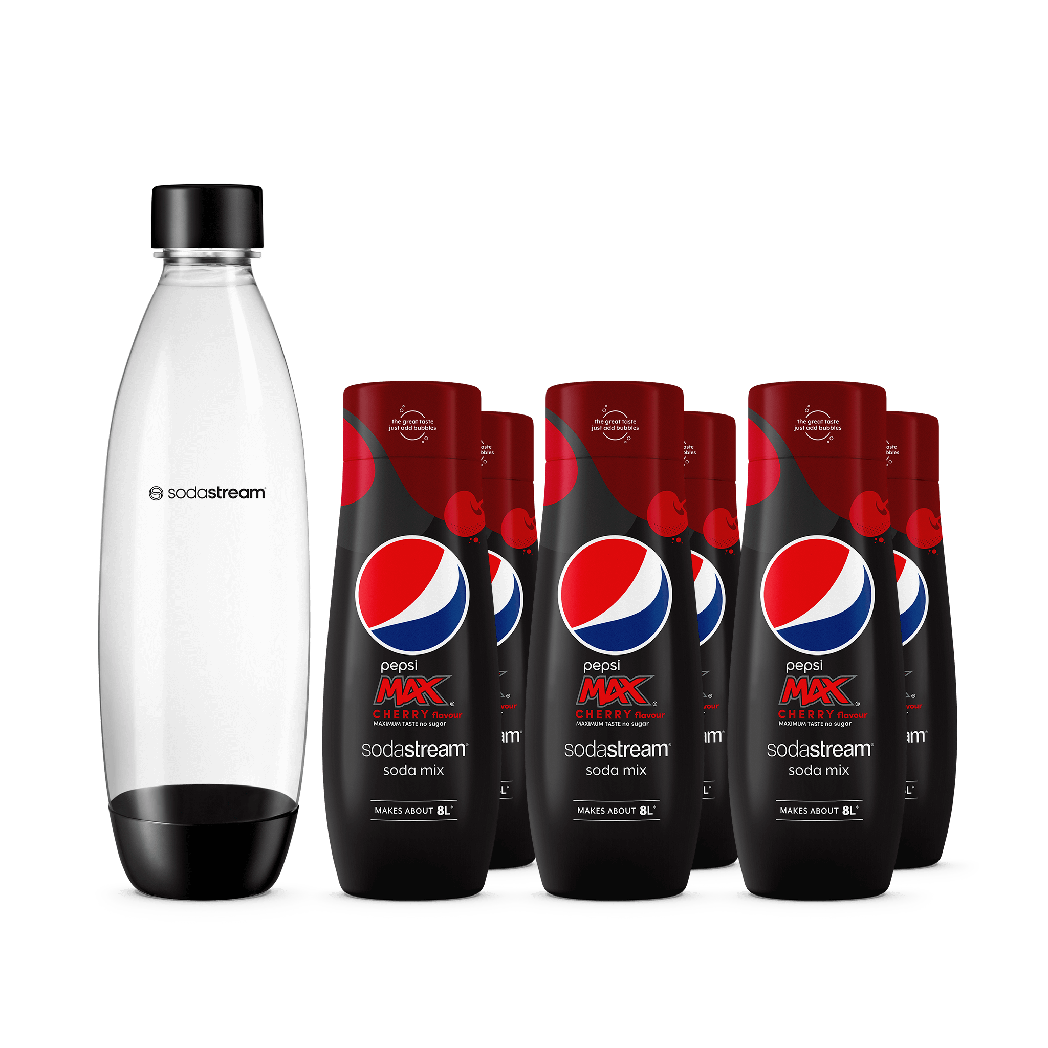 6-pak Pepsi Max Cherry + 1L opvaskemaskine sikker Fuse flaske