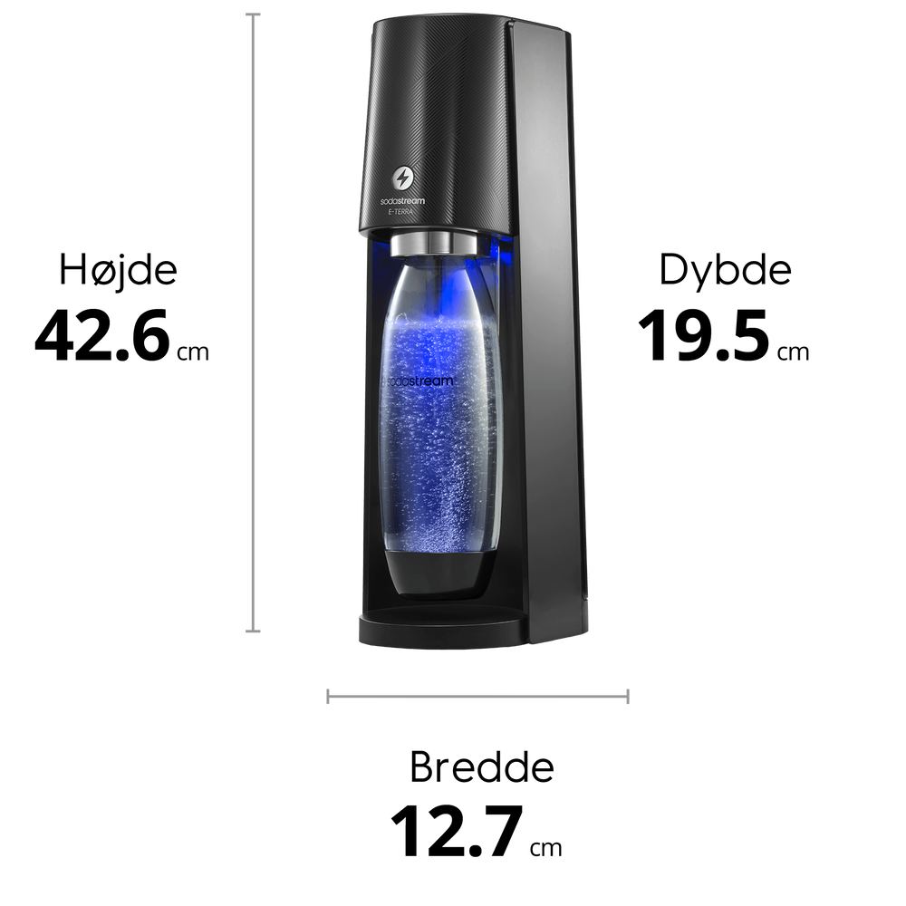 sodastream e-terra sodastream e-terra størrelse og dimensioner